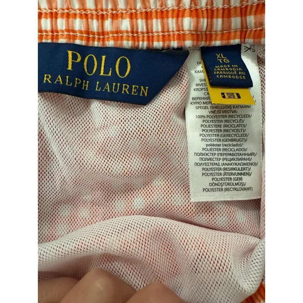 Polo Ralph Lauren Orange White Gingham Traveler Swim Trunks Men’s Size XL